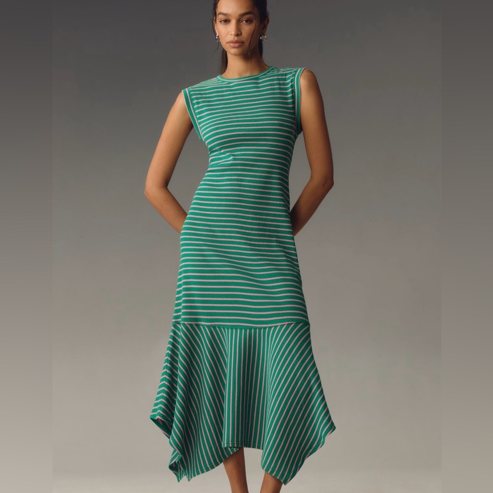 Anthropologie Green Striped Sleeveless Dress. NWT. L.